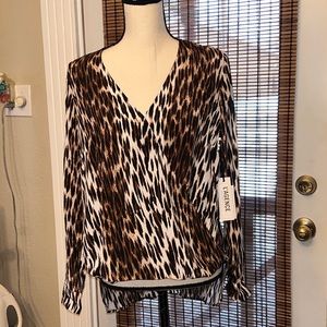 L'AGENCE Kyla L/S Draped Blouse in Black Multi Camilla Size Small 100% Silk NWT